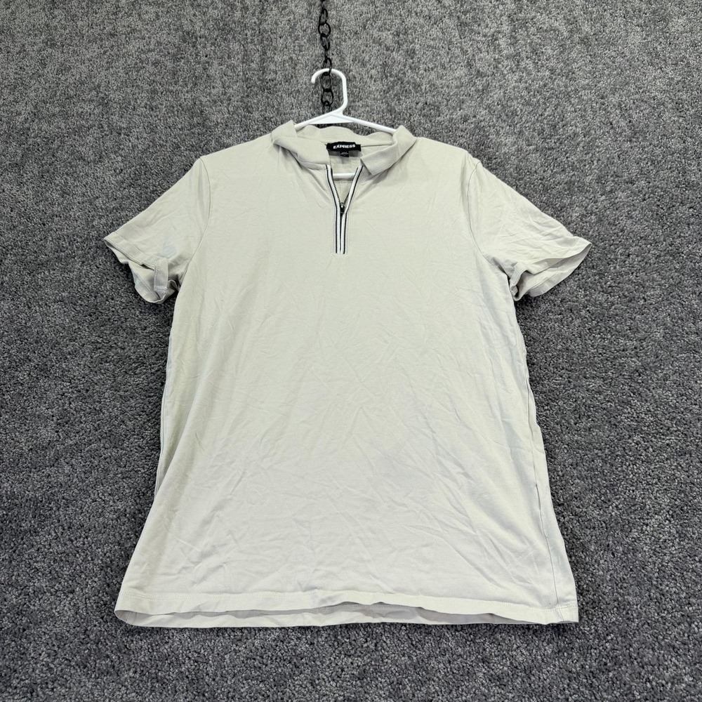 Express Polo Shirt Mens Medium Beige 1/4 Zip Stretch Cotton Jersey Casual Top